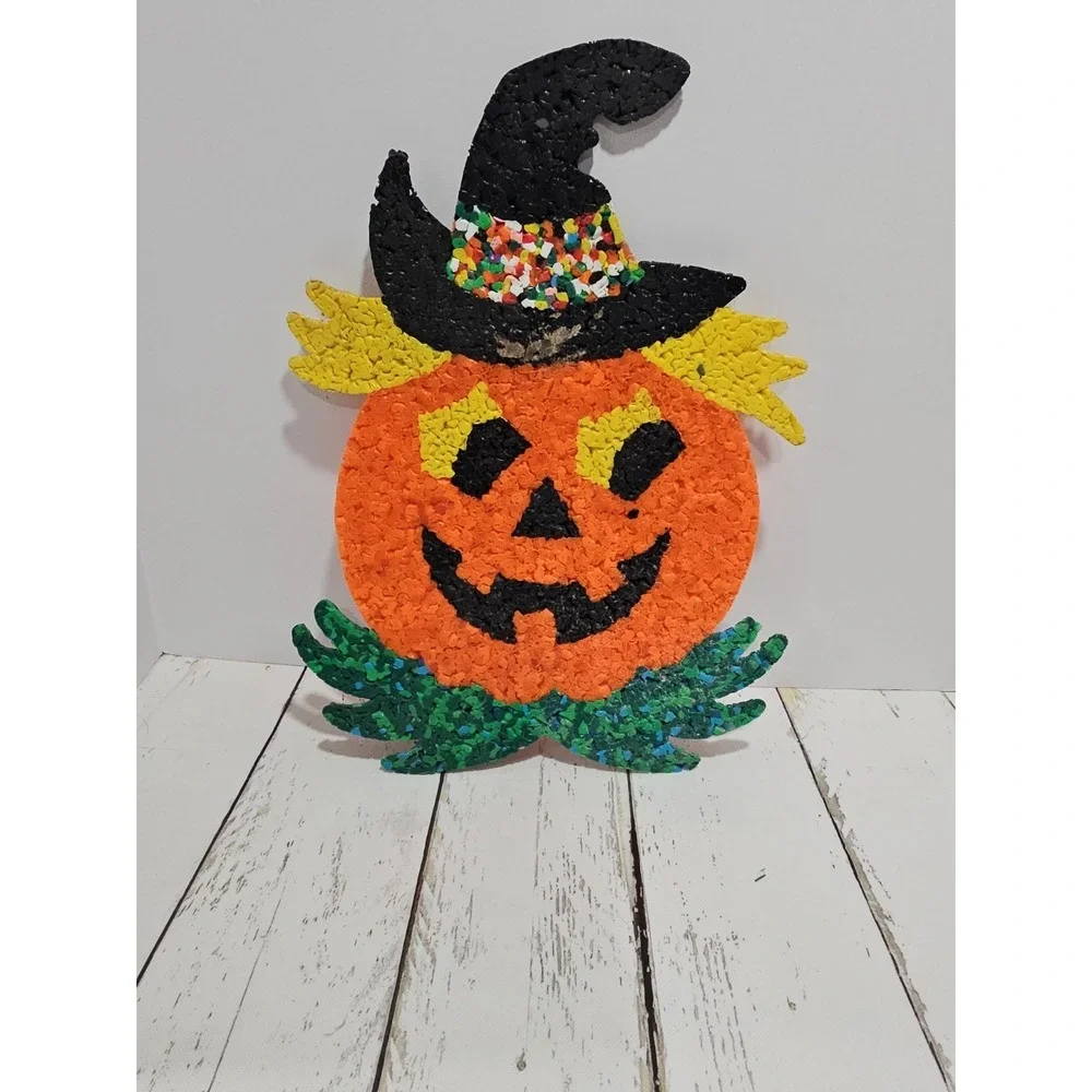 Jack-o-lantern Melted Plastic Popcorn Vtg Halloween Decoration 17